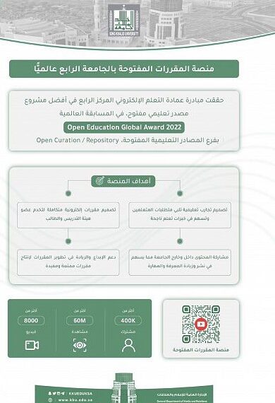 جامعة الملك خالد فى المركز الرابع عالميًّا ضمن أفضل مشاريع مصادر التعليم المفتوحة