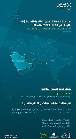 خدمة شحن جديدة تربط ميناء الملك عبد العزيز بالدمام بالهند والعراق لدعم المستوردين والمصدرين